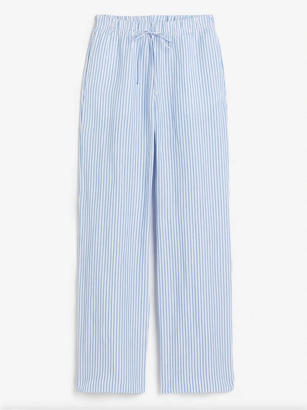 H&M Linen Blend Wide Leg Striped High Rise Pull On Pants Blue White Size XS